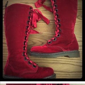ISO:  Dr Martens Red Velvet Knee High boots